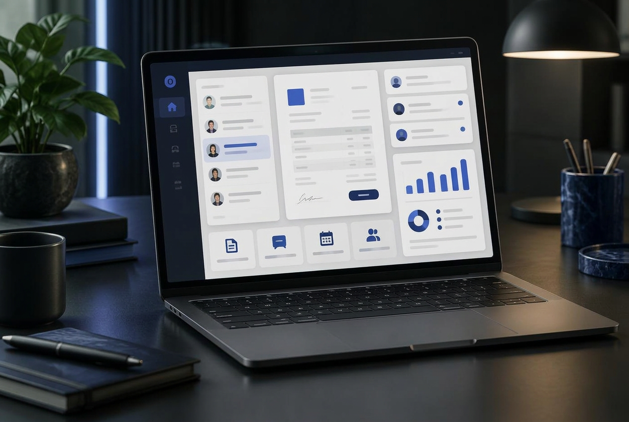 A business workspace displayed on a laptop